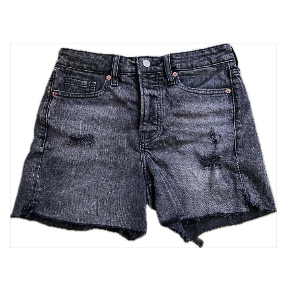 Distressed Black Denim Shorts